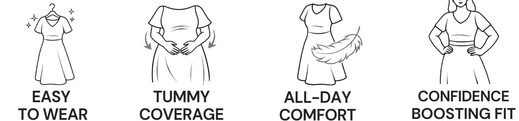Easy to wear, tummy coverage, all-day comfort, confidence boosting fit